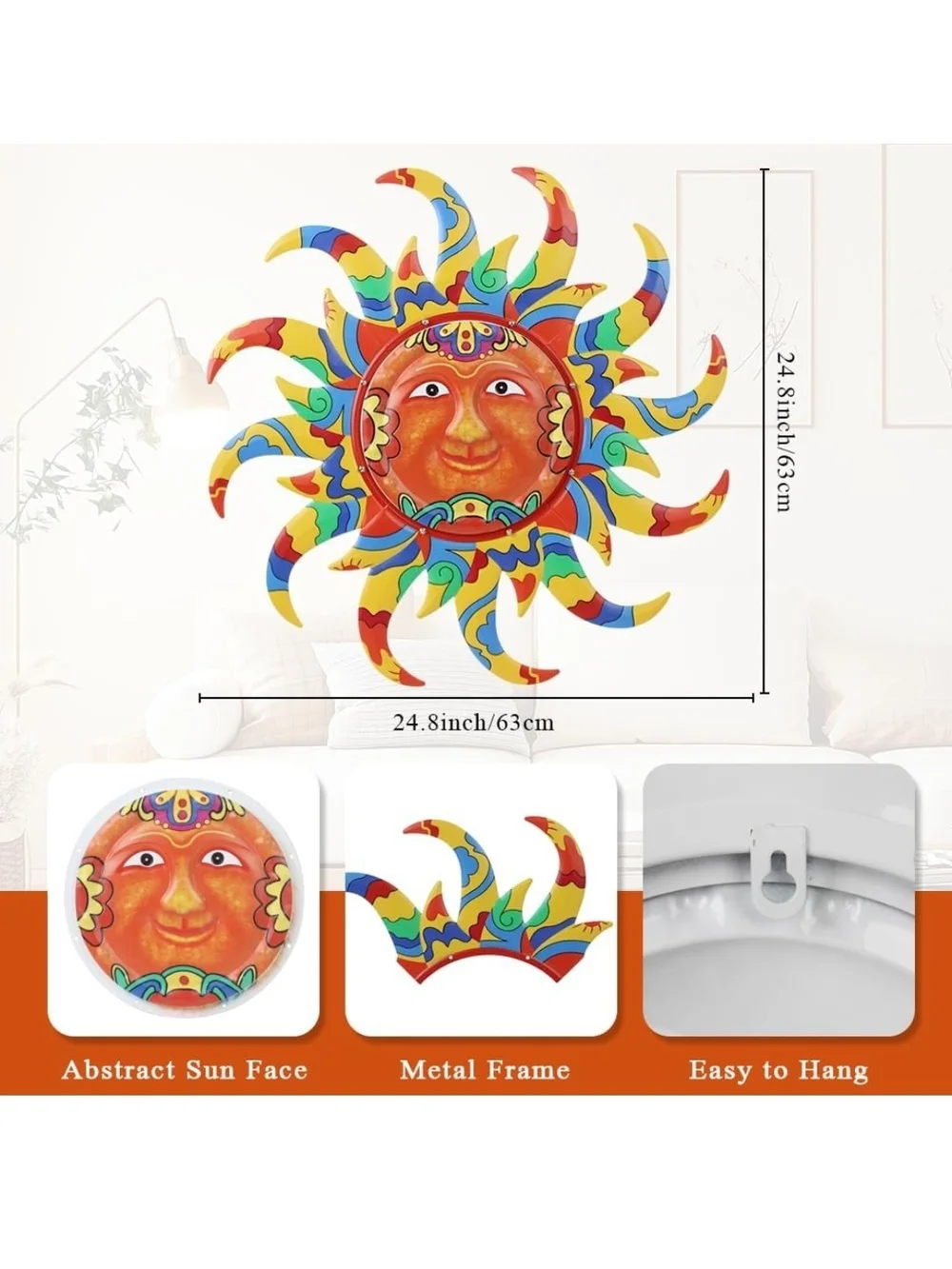 Colorful Sun Face Metal Wall Decor - Multicolor